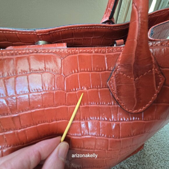 Claudia Firenze Croc Leather Tote Burnt Orange Rust Genuine Italian Leather - Picture 6 of 16